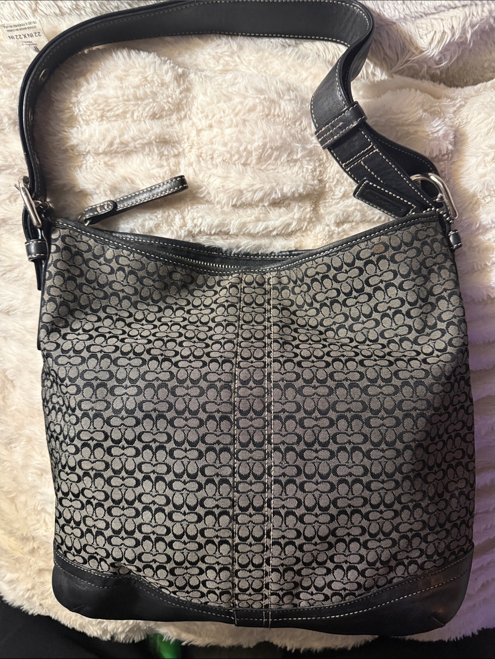 Coach vintage Black and Gray Signature jacquard Hobo Shoulder Bag